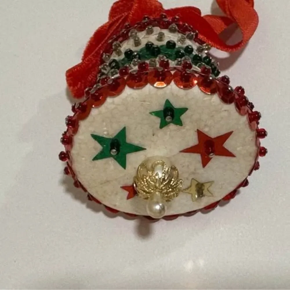 Vintage Push Pin Sequin and Bead Bell Christmas Ornament